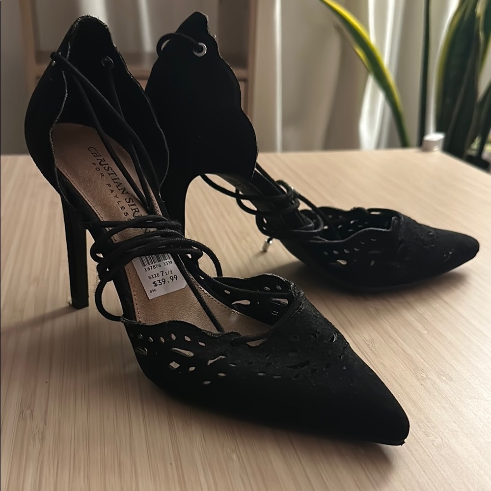 Christian Siriano Black Lace-Up Heels